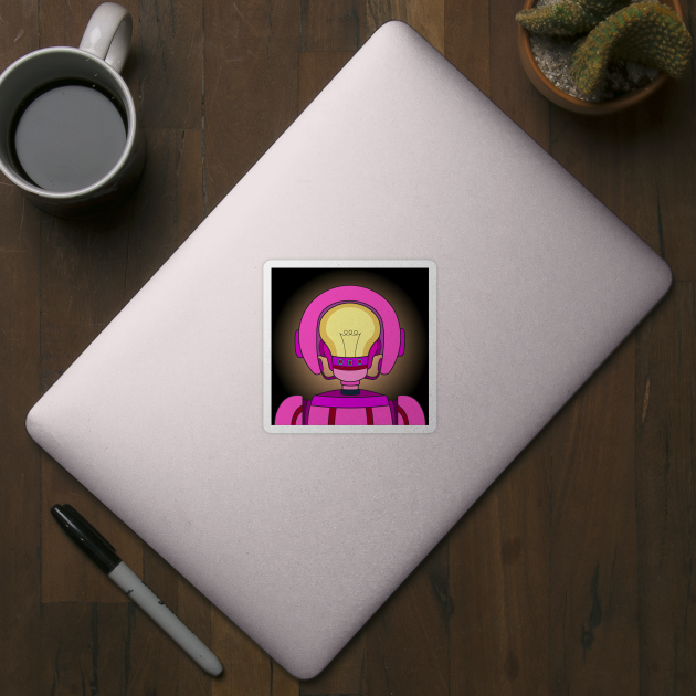 AI female pink robot with a yellow light bulb inside a head. Modern technology and futuristic concept. by Nalidsa